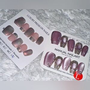 💅🏼 Luxury Handmade Press On Nails - Pink, Silver, Purple - Size Large 💅🏼